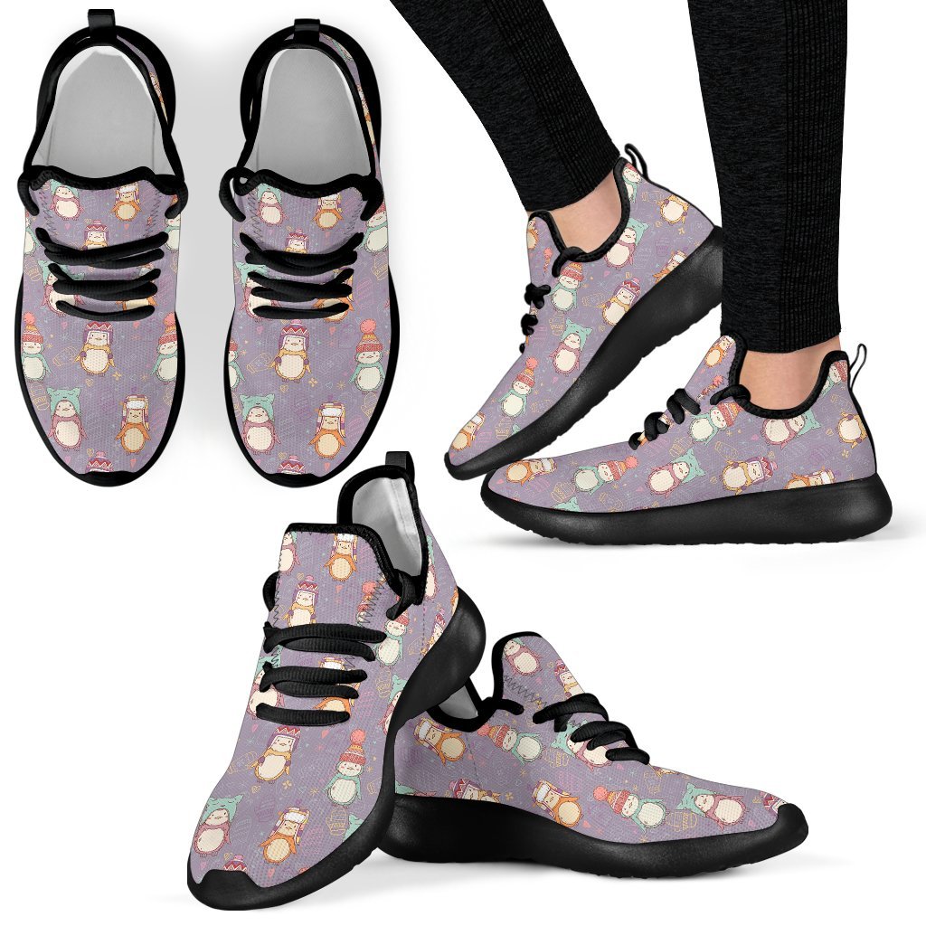 Penguin Pattern Print Black Men Women Knit Sneaker