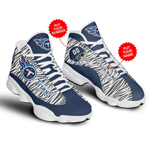 Tennessee Titans Football Team Logo Zebra Skin Personalized Air Jordan 13 Printing Shoes Sneaker