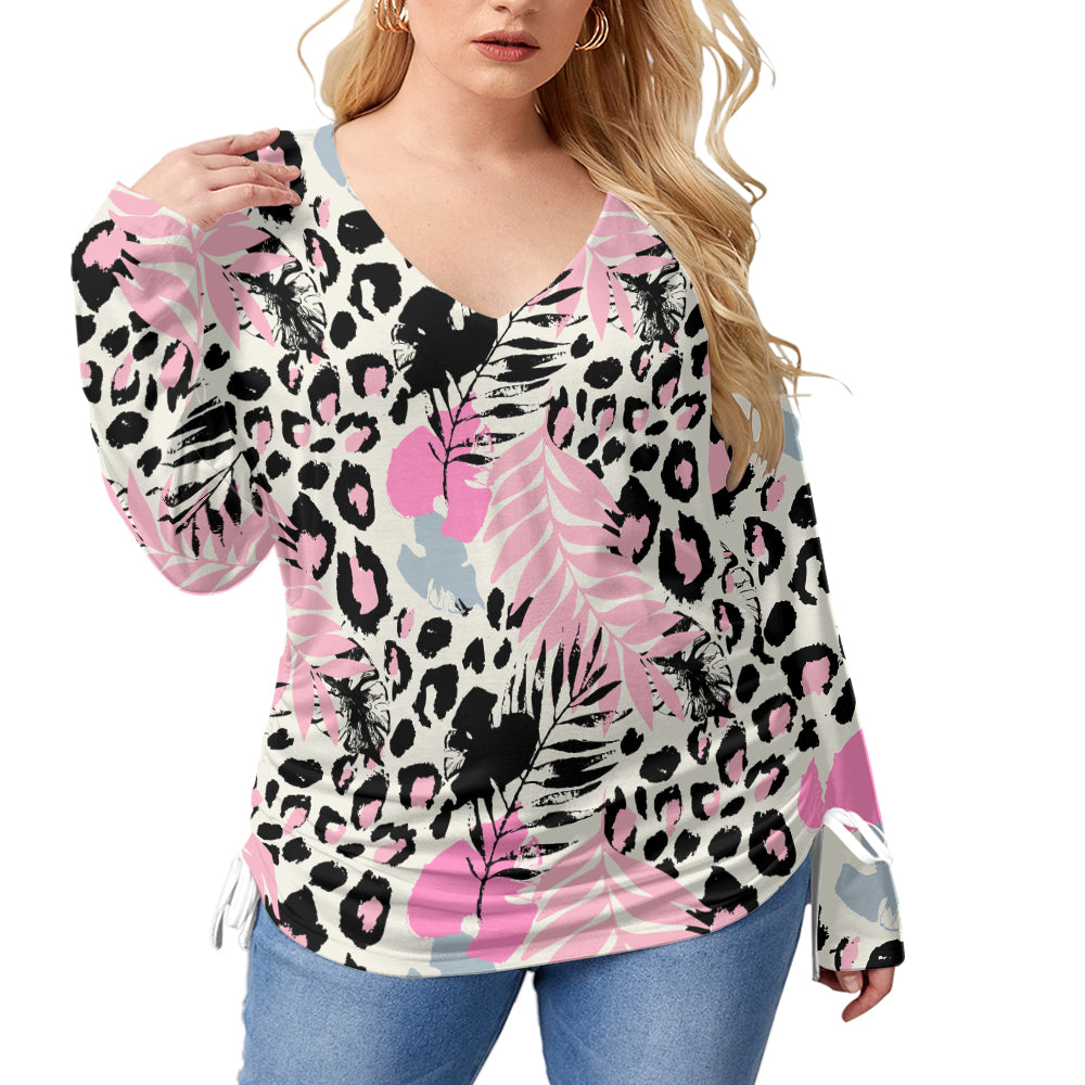 Abstract Exotic Leopard Skin V-Neck Plus Size T-Shirt