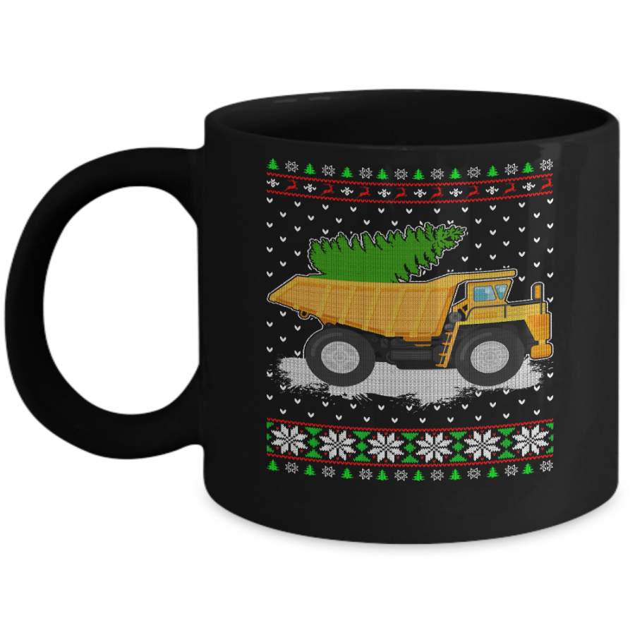 Yellow Dump Truck Trucker Ugly Christmas Sweater Mug