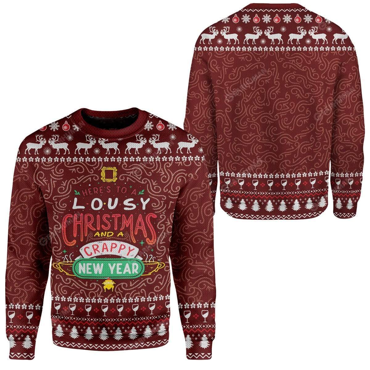 Unifinz Friends Christmas Sweater Here To A Lousy Christmas And A Crappy New Year Red Ugly Sweater 2022