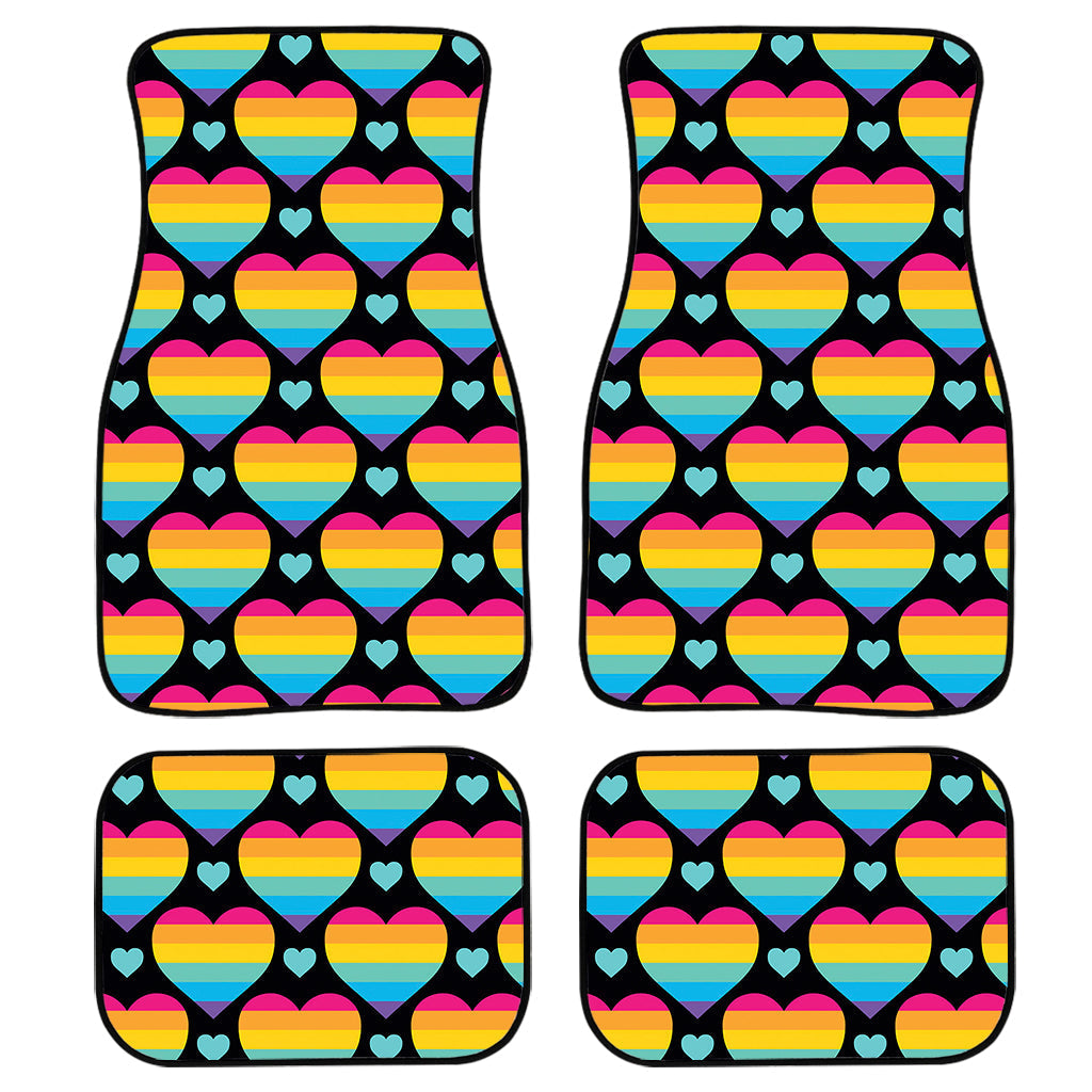 Rainbow Lgbt Pride Heart Pattern Print Front And Back Car Floor Mats, Front Car Mat