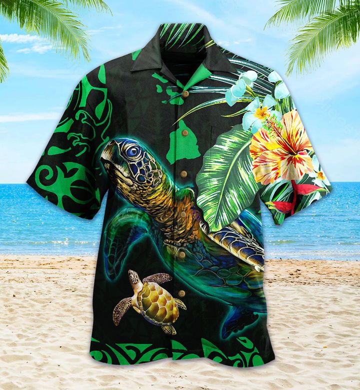 Turtle Hibiscus Green Hawaii Shirt Ha95429