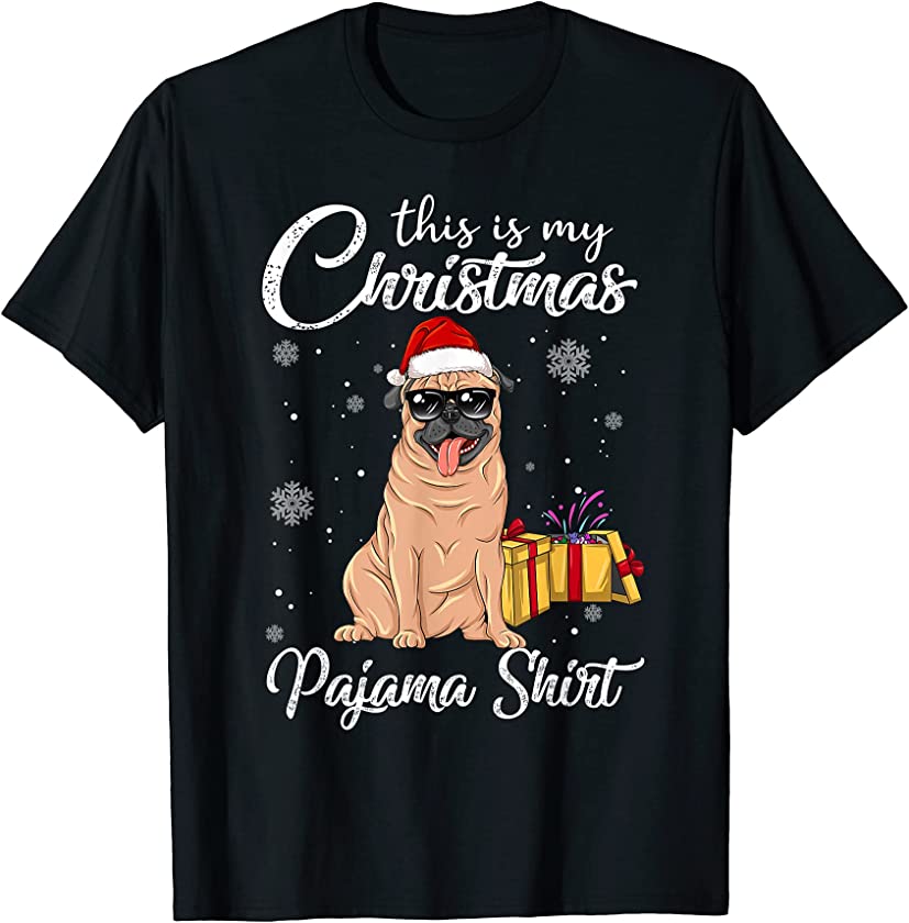 Cute Pug Puppy Wearing Christmas Hat Holiday T-Shirt