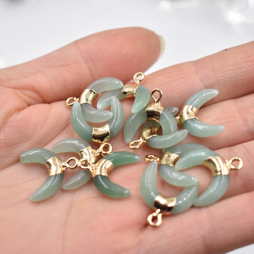 Wholesa 12Pcs/lot Natural Stone crystal Pendants Moon Shape Copper Edging For Necklace Jewelry Making Diy Gift Women free alx