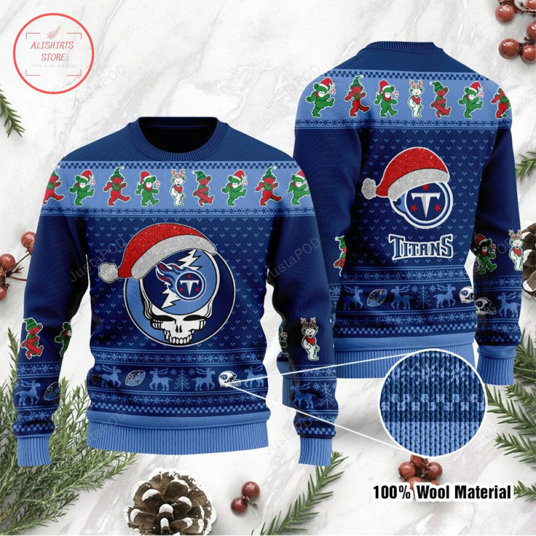 Tennessee Titans Grateful Dead Skull And Bears Ugly Sweater