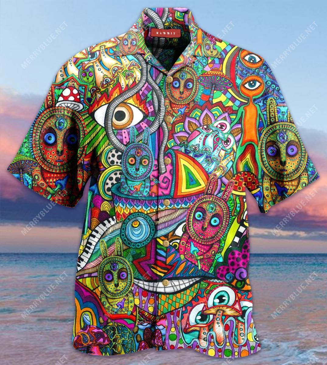 Amazing Rabbit Mushroom Hippie Aloha Hawaiian Shirt Colorful Short Sleeve Summer Beach Casual Shirt For Men And Women