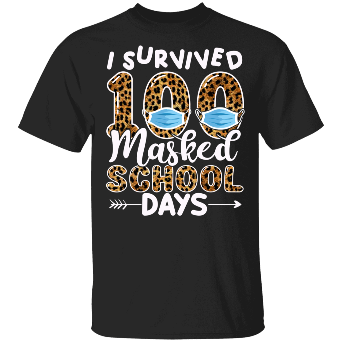 100Th Day Of School Shirt I Survived 100 Masked School Days Funny 100 Days Of School Leopard Quarantine Gifts Youth T-Shirt