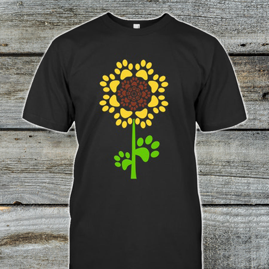 Dog Paw Sun Flower Tshirt  Love Pets