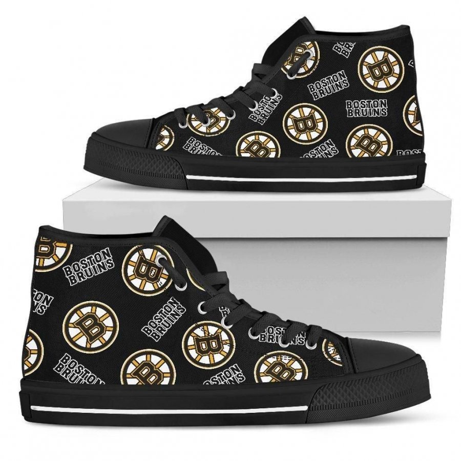 Script Logo Pattern Boston Bruins High Top Shoes #746