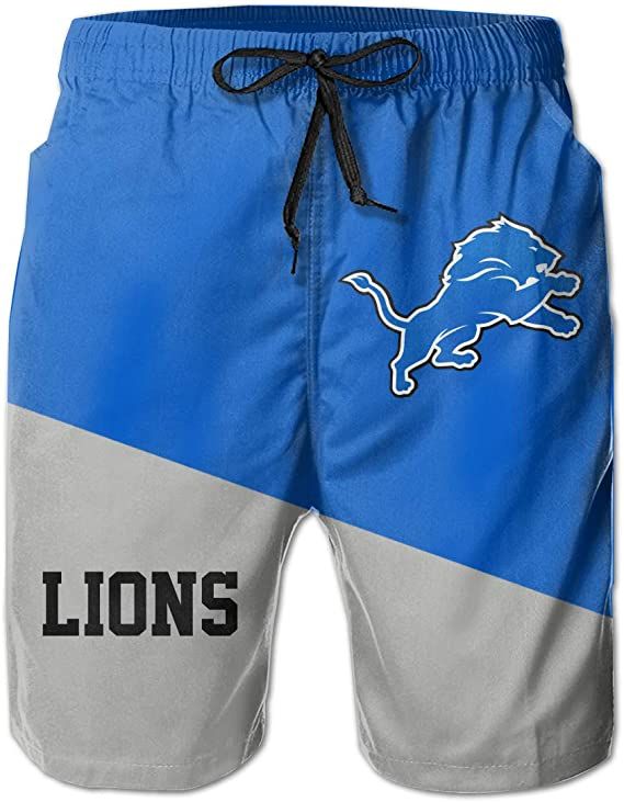 Mens 3D Detroit Lions Customized Logo Swim Trunks Beach Party Game Gifts Sports Swimming Short Pants 3D