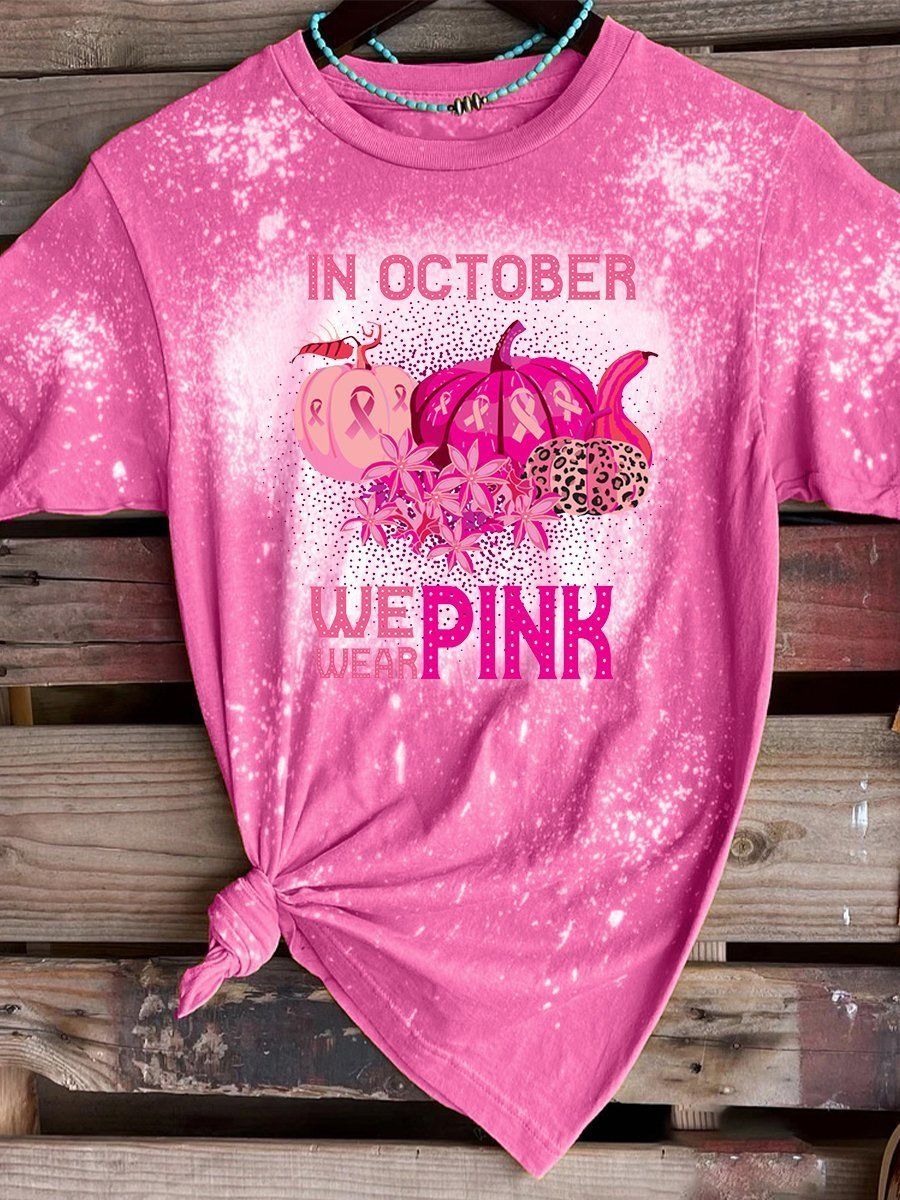 Breast Cancer Awareness In October We Wear Pink Pumpkin Tie Dye Tshirt Hg Bleached T Shirt