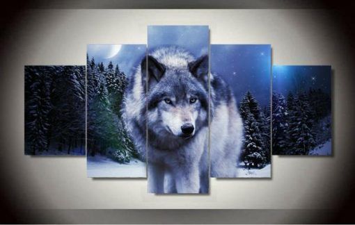 Wolf Wolves Animal 5 Panel Canvas Art Wall Decor