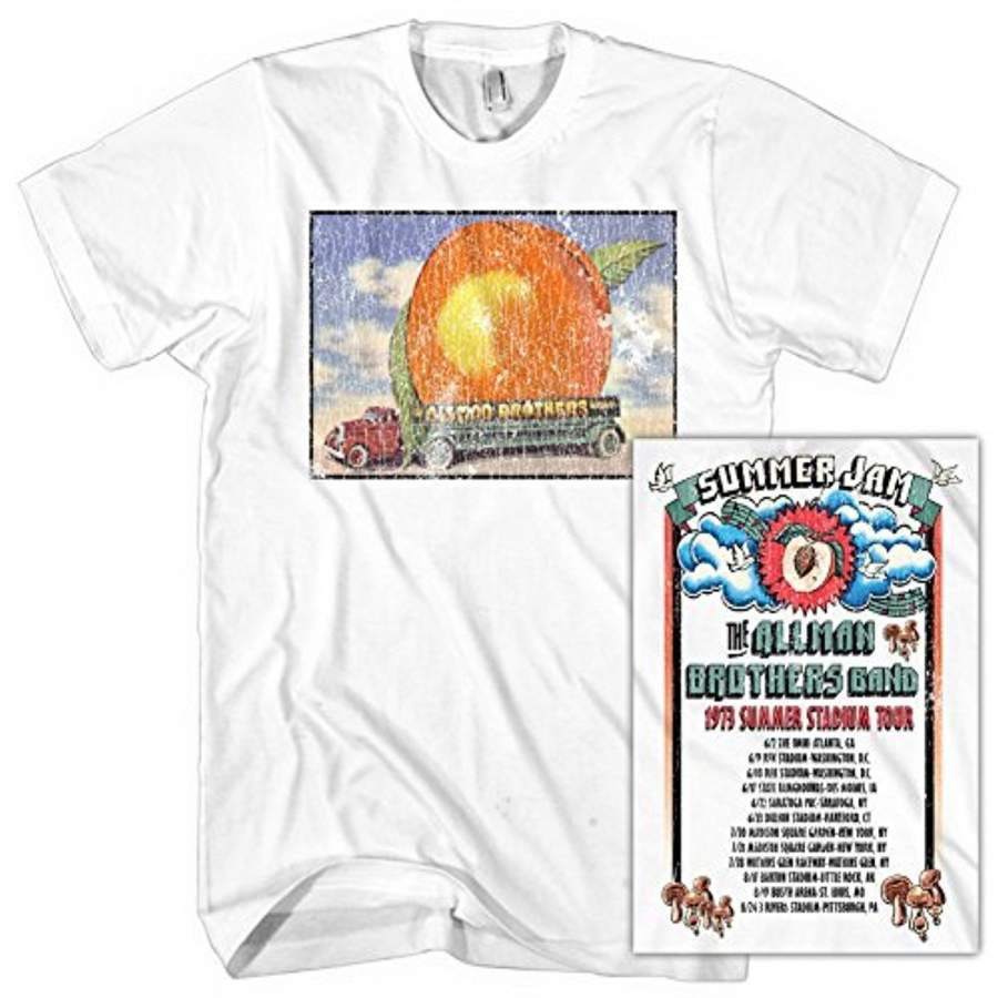 Allman Brothers Band white T-shirt distressed ‘Eat A Peach’ summer ’73 tee- White, Large