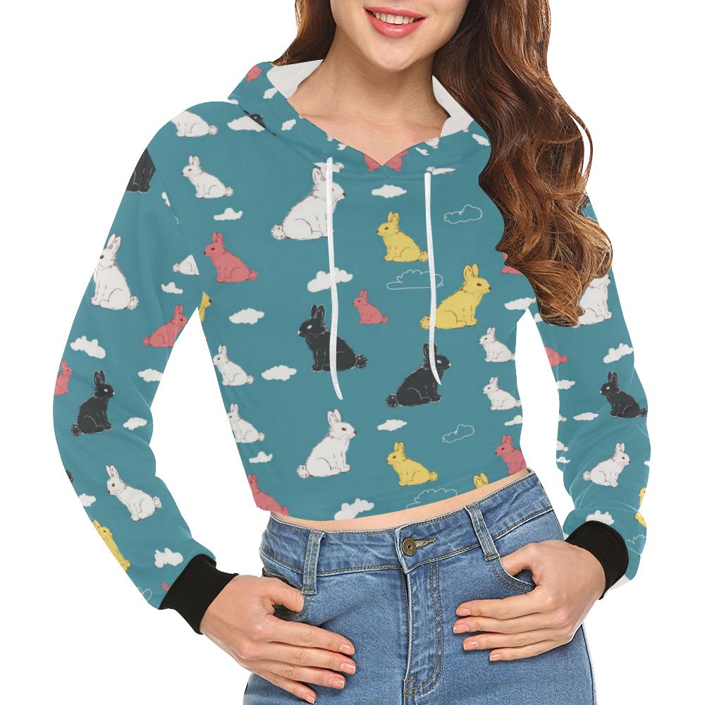 Rabbit Pattern Print Design Rb014 Women Cropped Hoodie