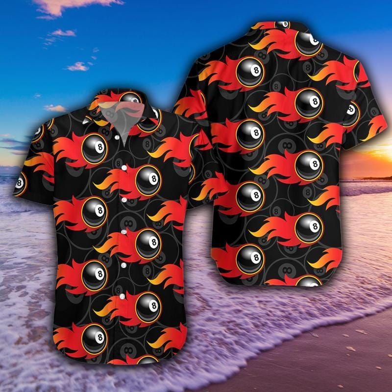 Amazing Black Fire 8 Ball Billiard Unisex Hawaiian Shirts