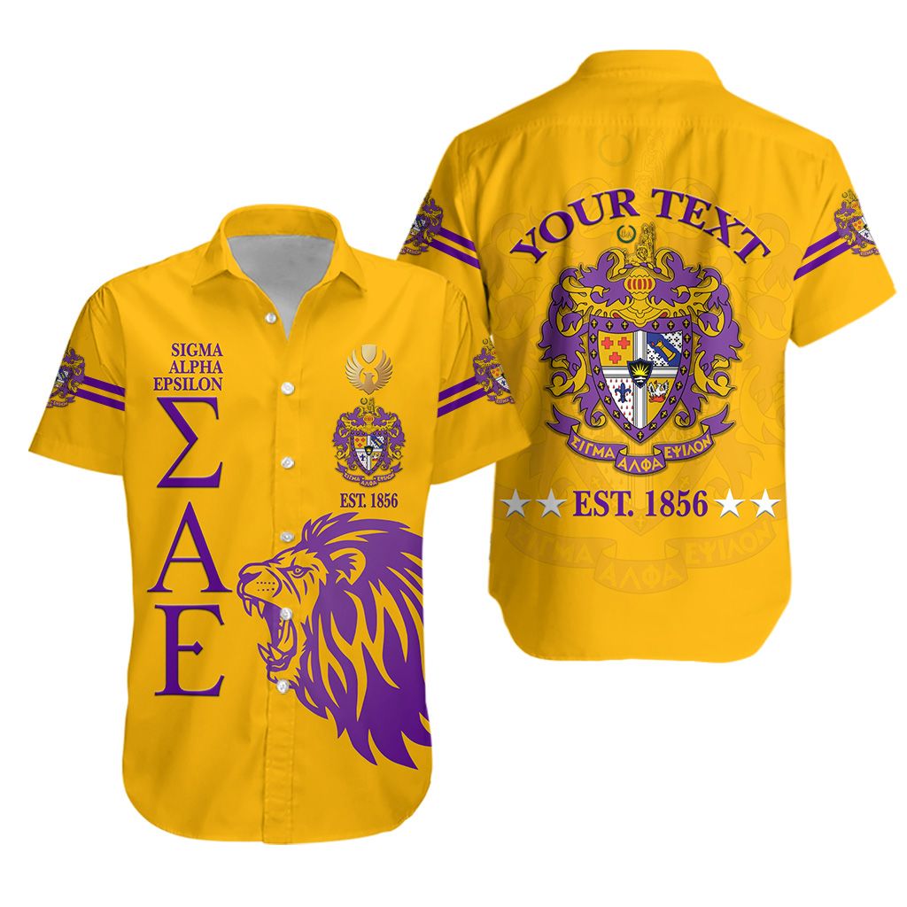 (Custom Personalised) Sigma Alpha Epsilon Sae Hawaiian Shirt Simple Style – Gold Lion Ver Lt8