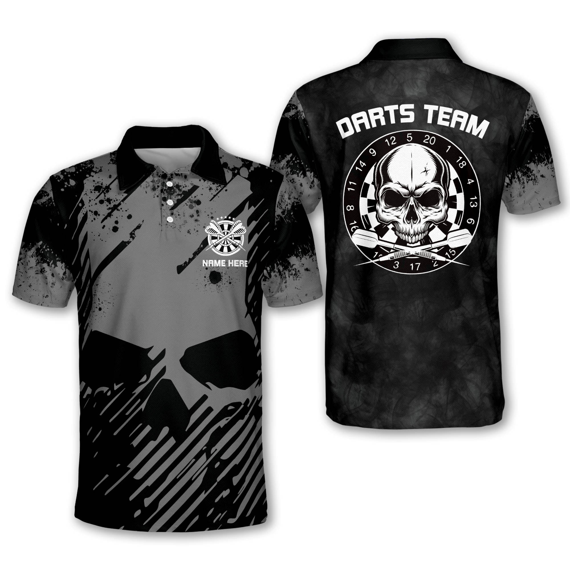 Personalized Name Team Dart Skull Polo Shirt, Perfect Shirt For Men, Dartboard Shirt