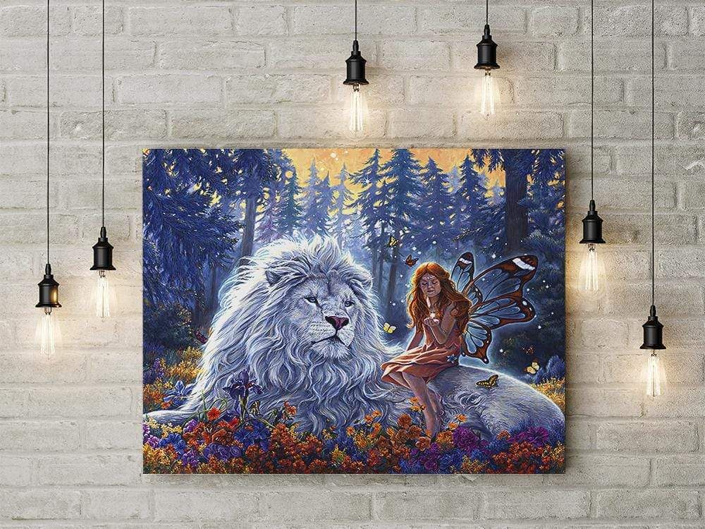 White Beautiful Lion And Butterfly Girl Canvas Prints 1310Dh