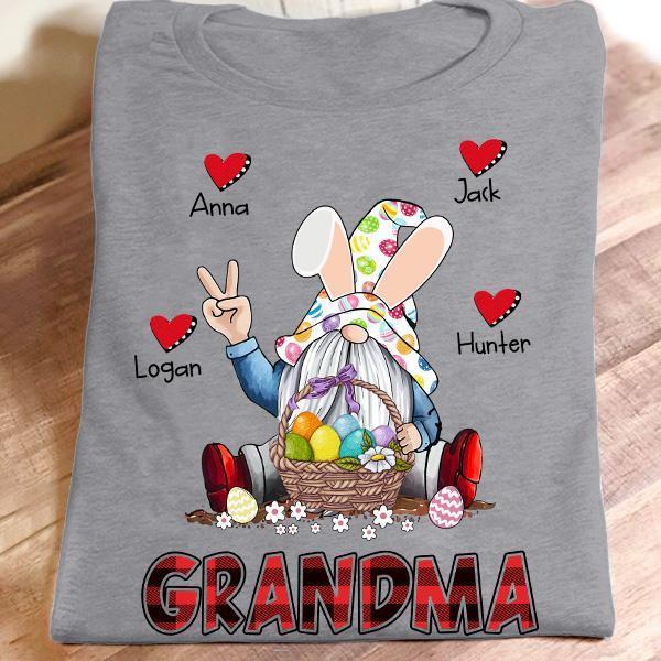 Apayprint – Grandma Bunny – Gnome Heart, Grandkid’s name | Personalized T-Shirt