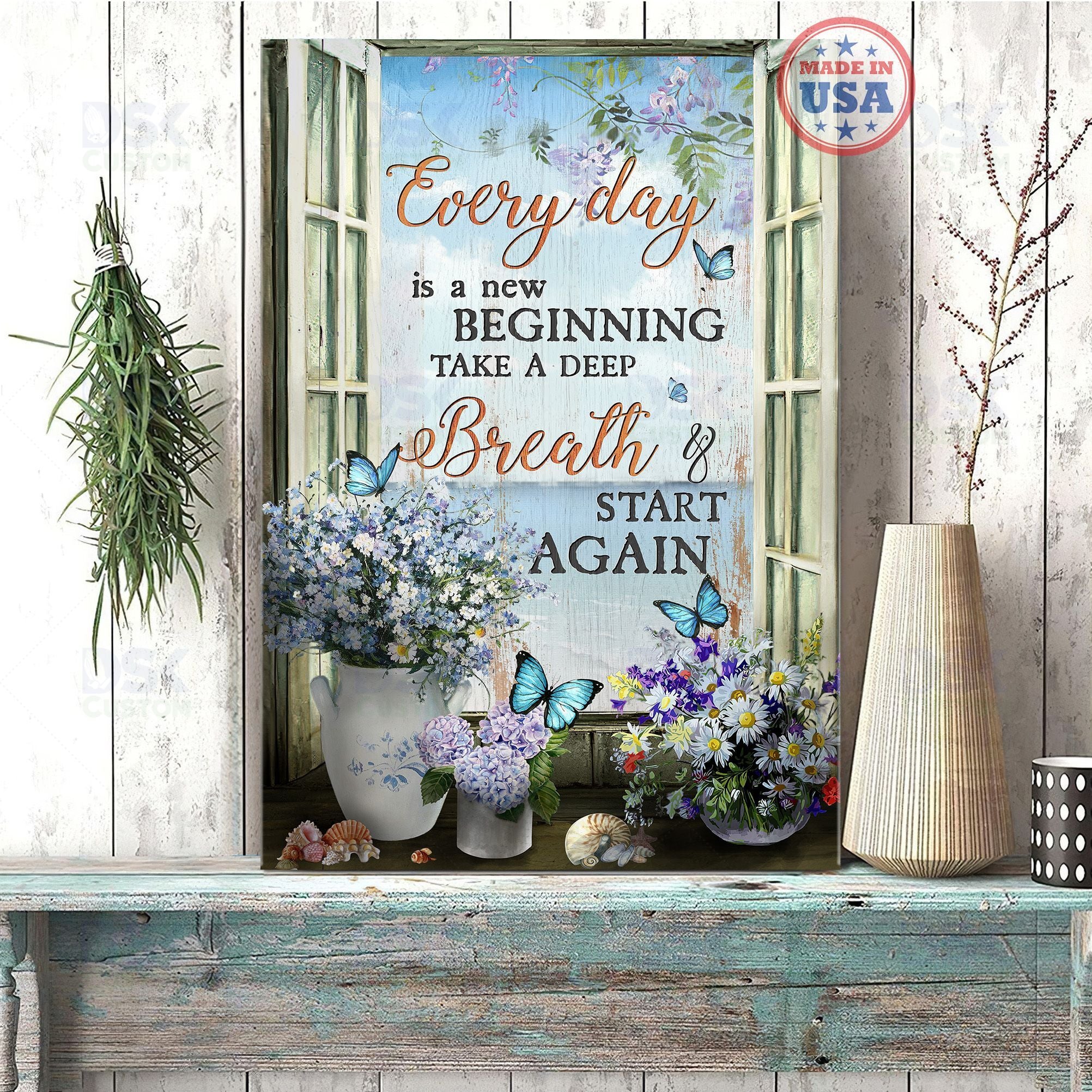 Butterfly Canvas Wall Art Home Decor – Coastal  – Every Day Is A New Beginning 02  [Id5-P]