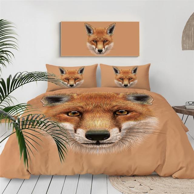 Fox Face 3 Pieces Quilted Comforter Set