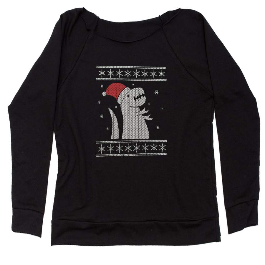 T-Rex In The Snow Ugly Christmas Slouchy Off Shoulder Sweatshirt