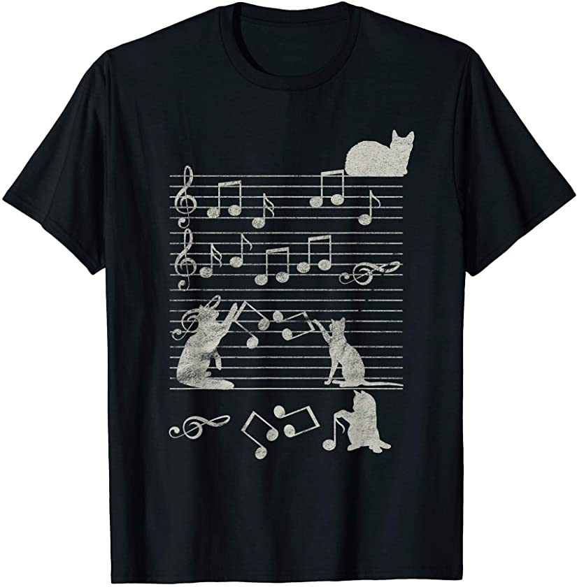 Cat Music Sheet Musical Notes Climbing Kitten tshirt T-Shirt