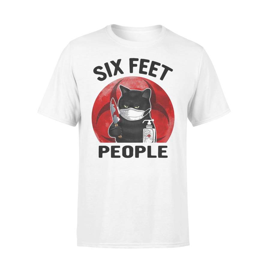 Black Cat Face Mask Knife Blood Six Feet People Blood Moon T-shirt