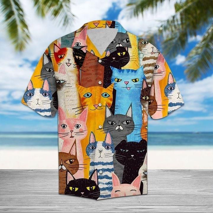 Cat Cute Hawaii Graphic Print Short Sleeve Hawaii Casual Shirt Ha65037