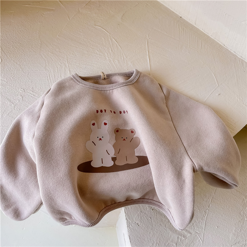 Winter New Children Warm Sweatshirt Cute Cartoon Bear Bunny Print Kids Long Sleeve Sweatshirt Cotton Boys Girls Casual Tops 1-6Y alx