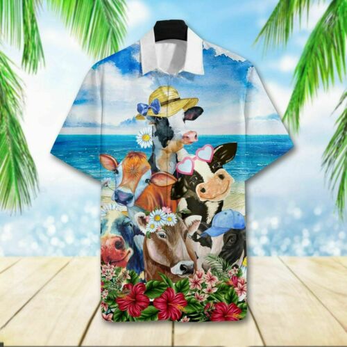 Hawaii Aloha Shirts Cute Cow Summer Beach Shirt Ha30046