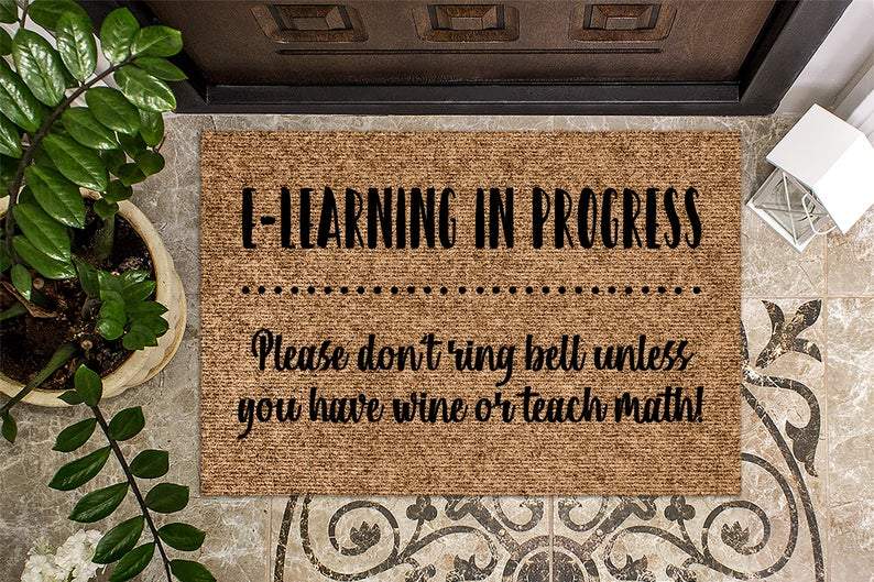E-Learning In Progress Don’T Ring Bell – Teacher Gift, Funny Door Mat Rug Home Virtual Learning Doormat Custom Warm House Gift Welcome Mat Gift For Friend Family