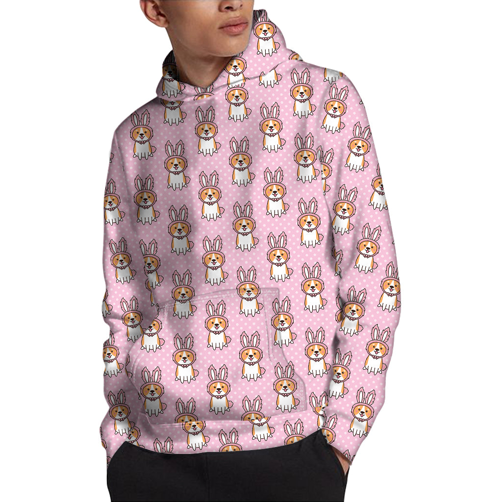 Bunny Corgi Pattern Print Pullover Hoodie