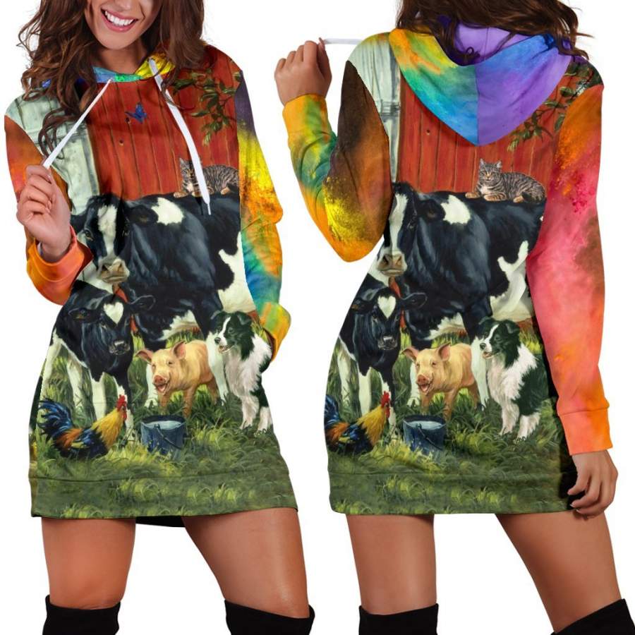 Women’s Hoodie Dress – Farming Animals