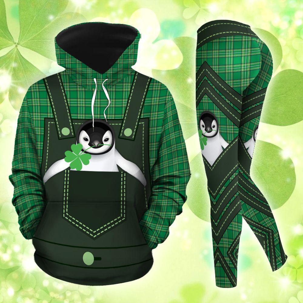 Penguin St Patricks Day All Over Print Leggings Hoodie Set Outfit For Women | Hts1819