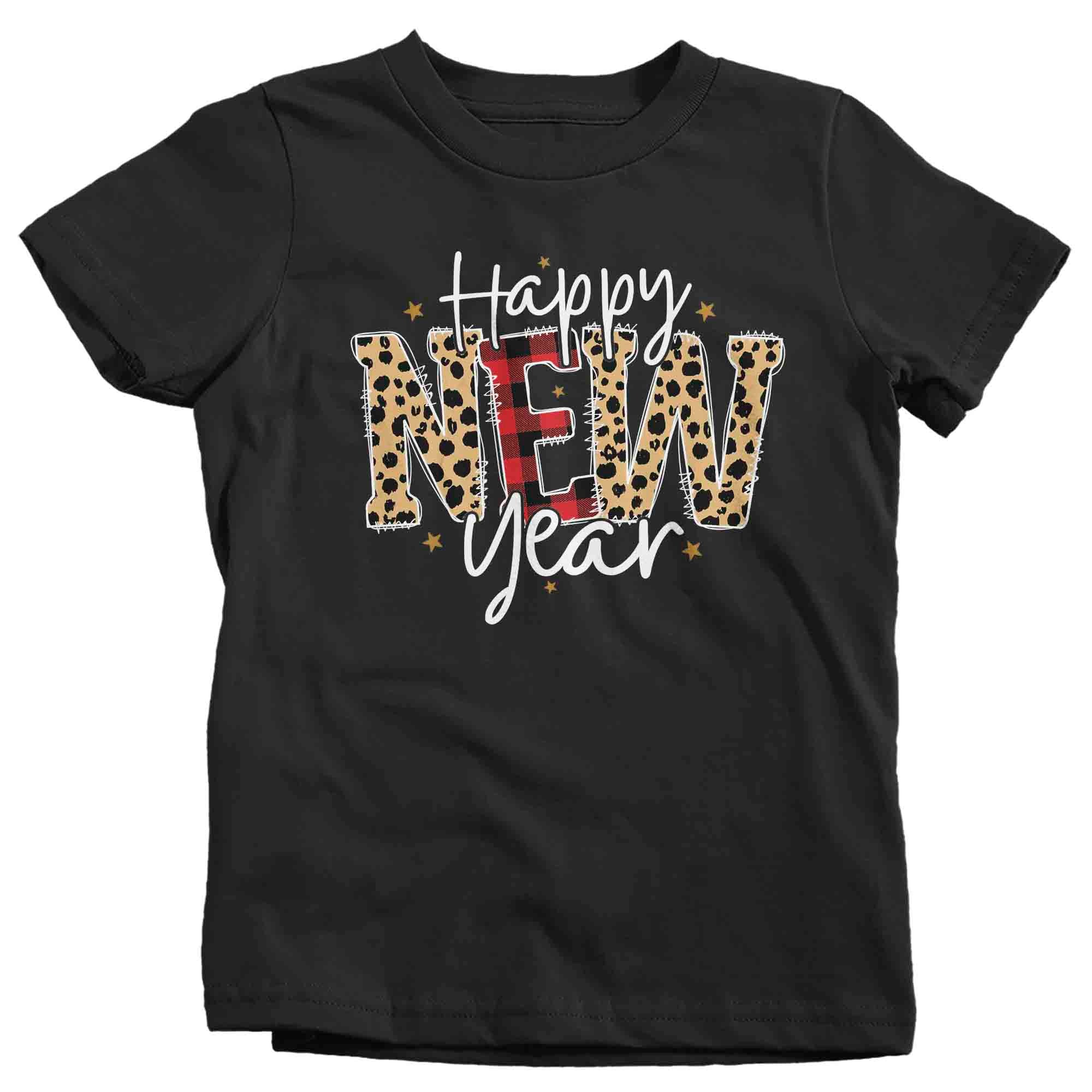 Kids New Year’S Tee Happy New Year Shirt T Shirt Leopard Shirts Party New Year Eve Celebrate Plaid Unisex Graphic Tee Girl’S Boy’S Youth