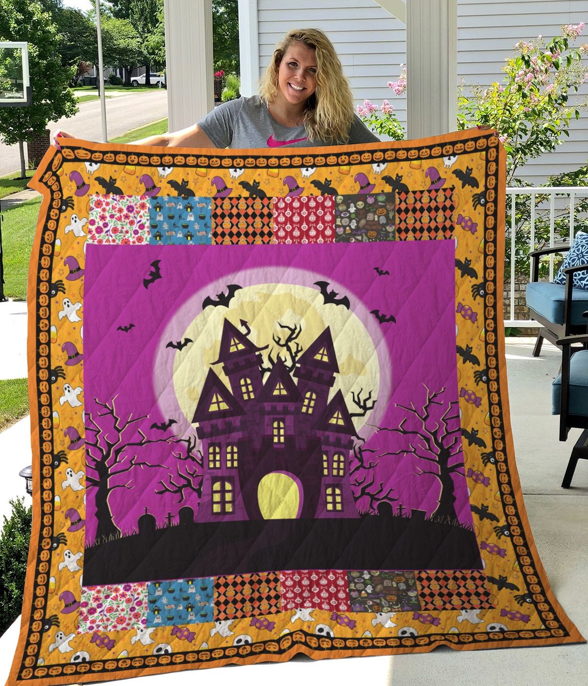 Halloween Haunted Castle Quilt Blanket Great Customized Gifts For Birthday Halloween Perfect Gifts For Halloween Lover