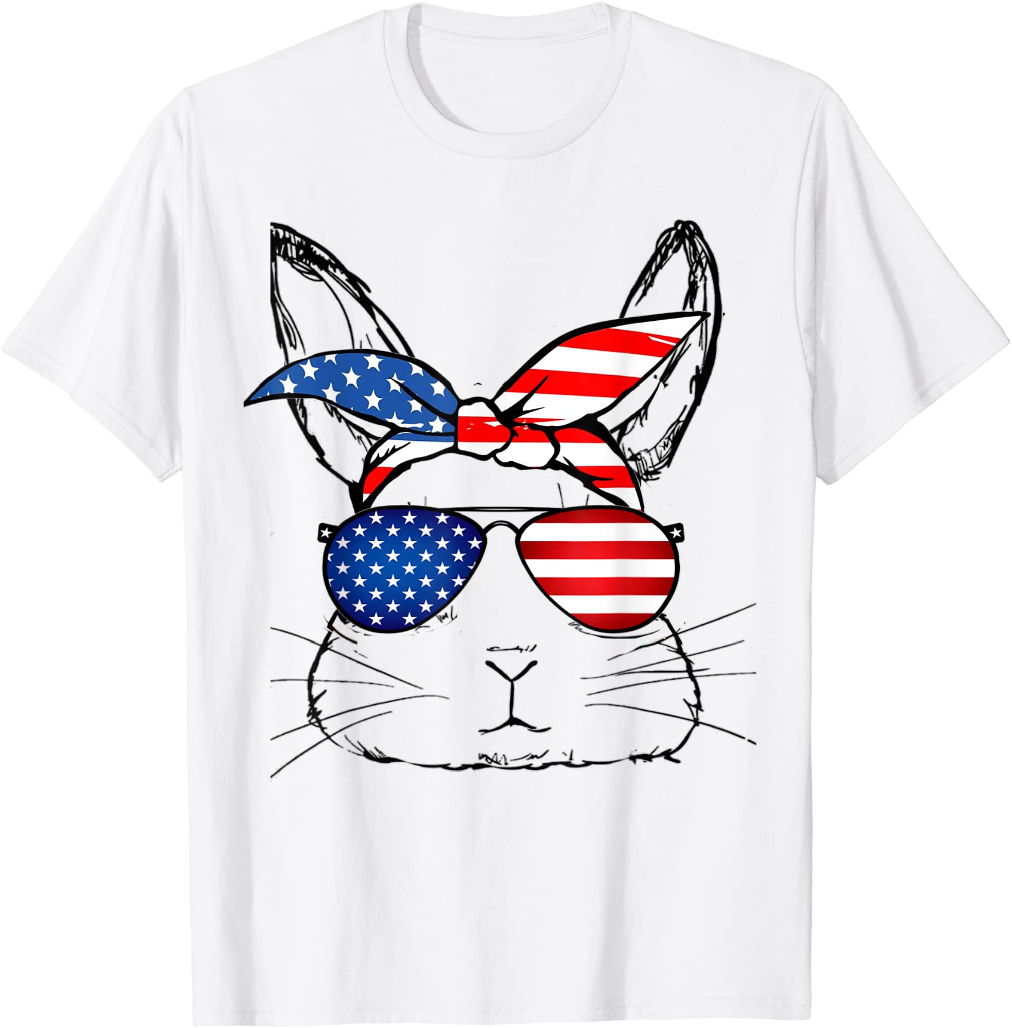 Cute Leopard Bunny Rabbit Us America Flag Glasses 4Th Day T-Shirt