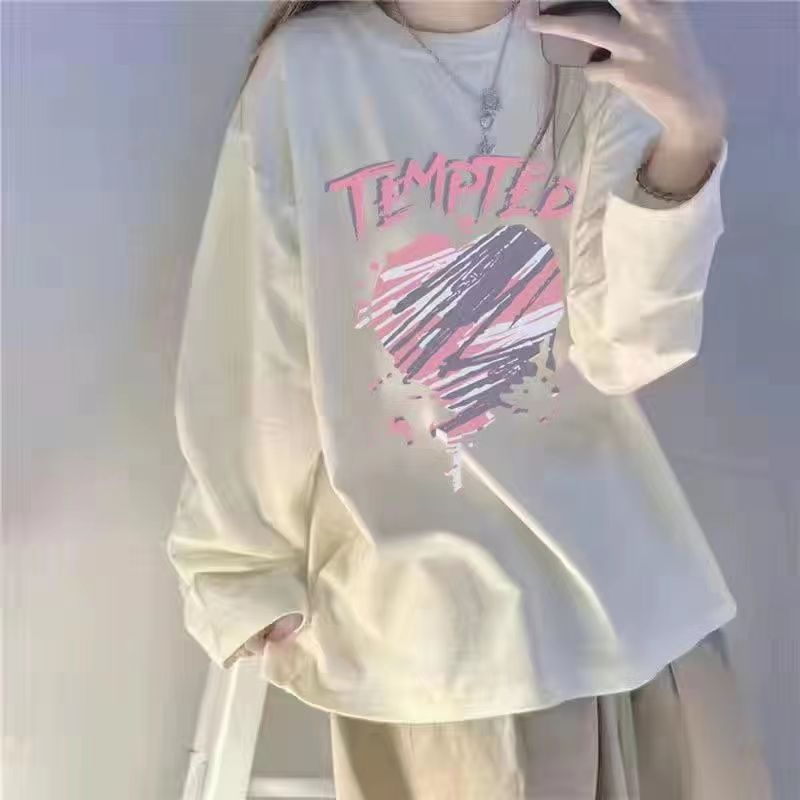 Autumn Women’s Sweetshirts Love Print O-Neck Pullovers Sweatshirt Casual Loose Long Sleeve Hood Korean Style Kawaii Hoodie alx