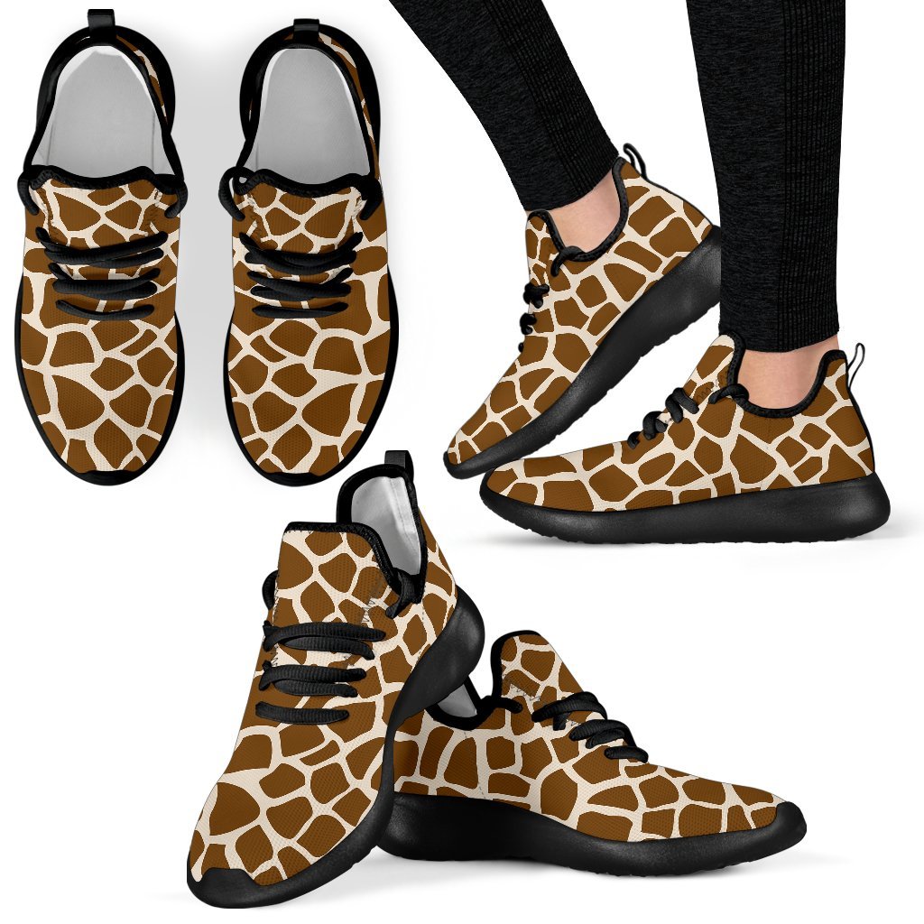 Brown Giraffe Pattern Print Mesh Knit Shoes