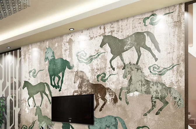 3D Hand Drawn Animal Horse Wall Mural Wallpaper Lqh 138