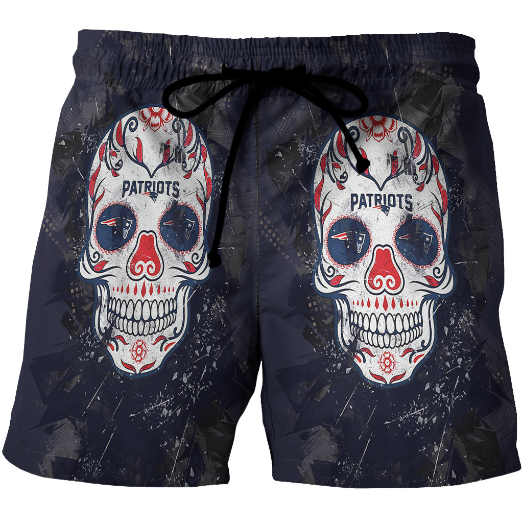 New England Patriots Skull Flowers City 3D All Over Print Summer Beach Hawaiian Short