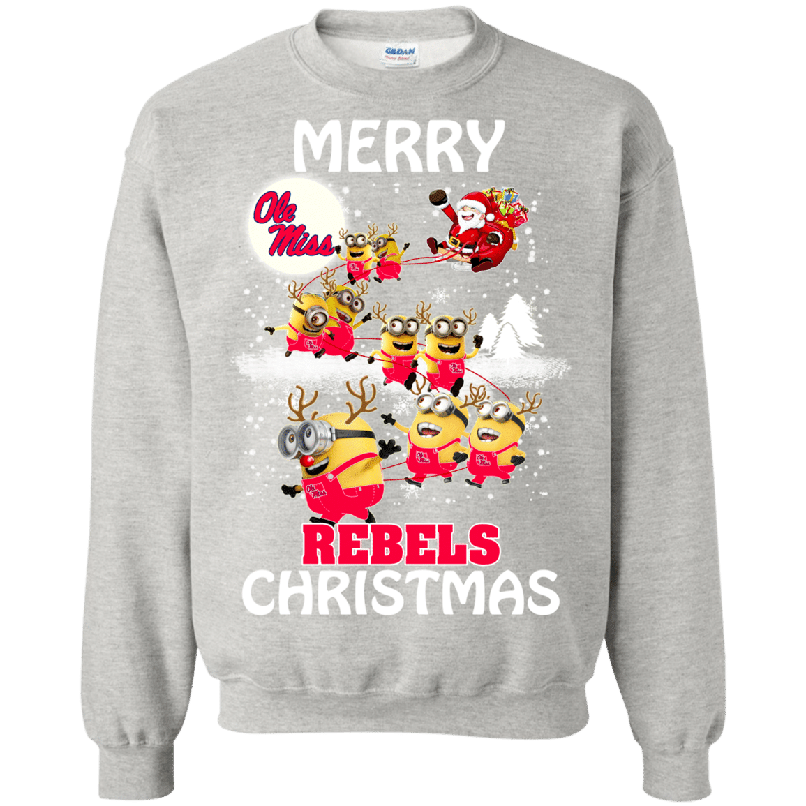 Check out this awesome Ole Miss Rebels Ugly Christmas Sweaters Minions Santa Claus Merry Christmas Sweatshirt