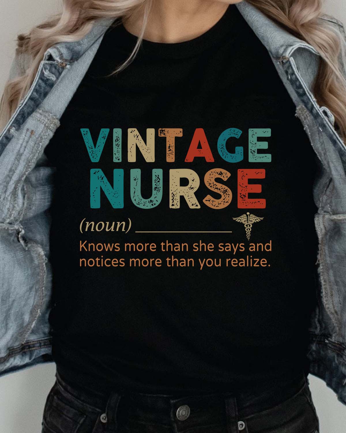 Vintage Nurse Noun Definition Knows More Than She Says Funny T-Shirt