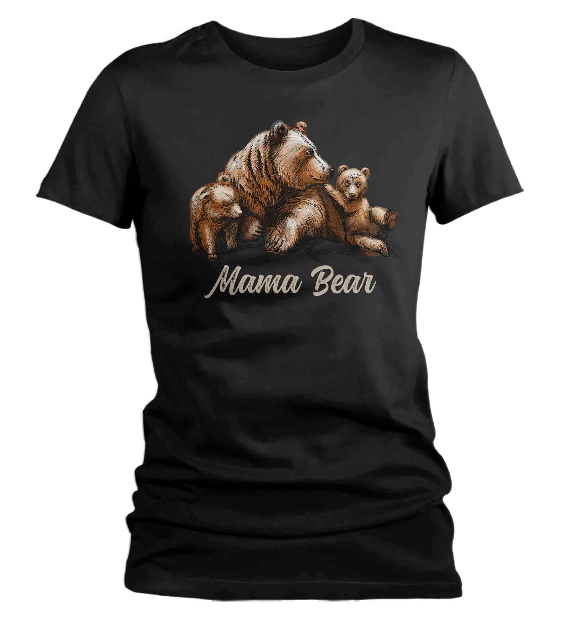 Women’S Mama Bear Shirt Mom T Shirt Bear Cubs Family Tshirt Clan Mother’S Day Gift Watercolor Illustration Graphic Tee Ladies Woman