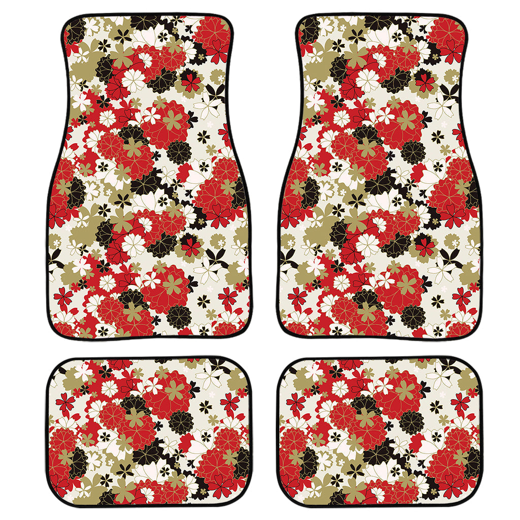 Floral Kimono Pattern Print Front And Back Car Floor Mats, Front Car Mat