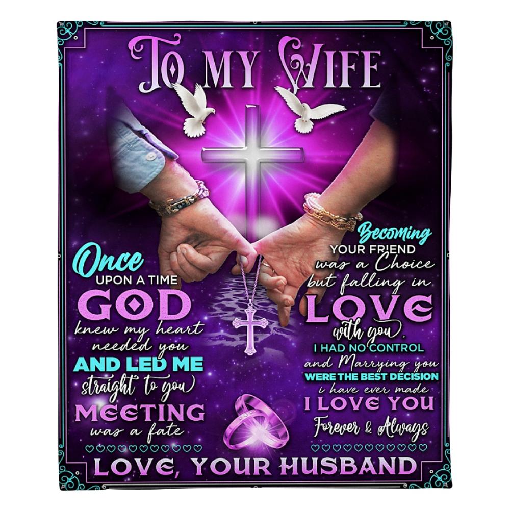 To My Wife Hand In Hand Cross Fleece Blanket Family Gift Home Decor Bedding Couch Sofa Soft And Comfy Cozy