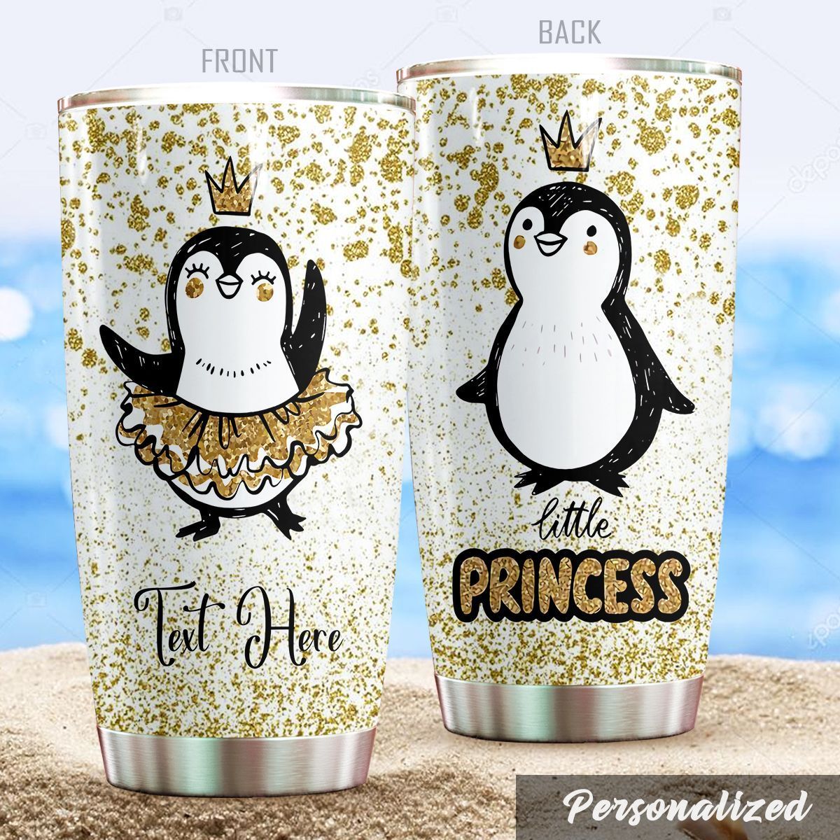 Personalized Penguin Little Princess Stainless Steel Tumbler Perfect Gifts For Penguin Lover Tumbler Cups For Coffee/Tea, Great Customized Gifts For Birthday Christmas Thanksgiving