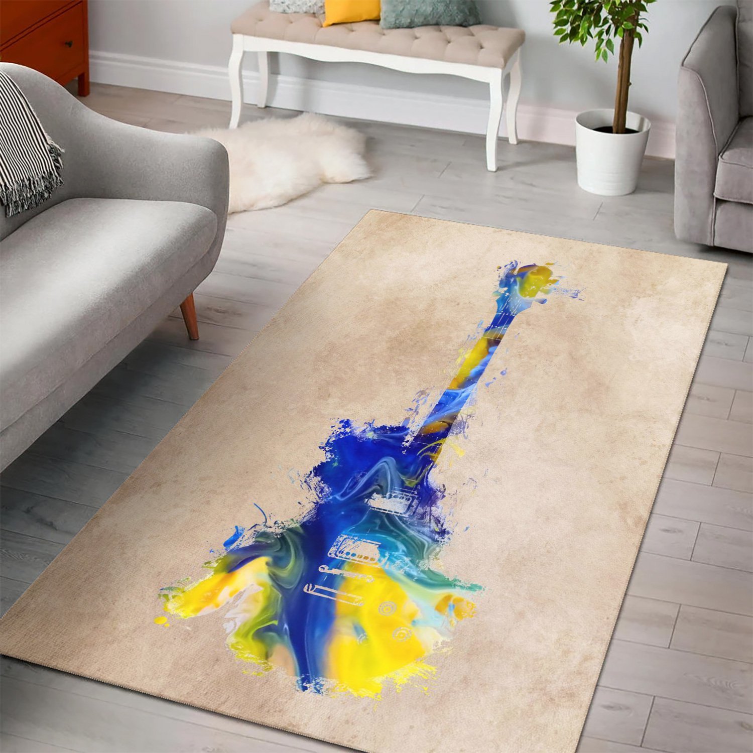 Guitar  Printing Instrument Rug,  Living room and bedroom Rug,  Halloween Gift